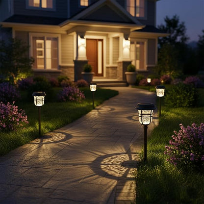 XMCOSY+ Solar Pathway Lights Outdoor Waterproof IP65-2 Lighting Modes Color Changing LED Solar Garden Lights for Yard, Glass Outdoor Lighting for Landscape Walkway Driveway Decor (Warm White & RGB)