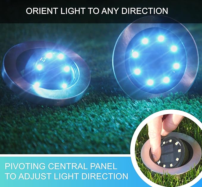 Bell+Howell Swivel Disk Lights Deluxe Set of 4 Inground Solar Lights with 8 LED Bulbs Solar Power Outdoor Lights | Lumora