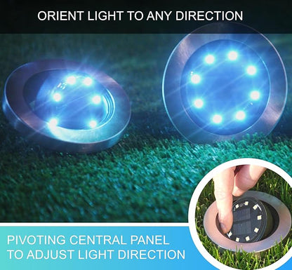 Bell+Howell Swivel Disk Lights Deluxe Set of 4 Inground Solar Lights with 8 LED Bulbs Solar Power Outdoor Lights for Yard, Garden and Lawn – Wireless, Stakes Included - As Seen On TV