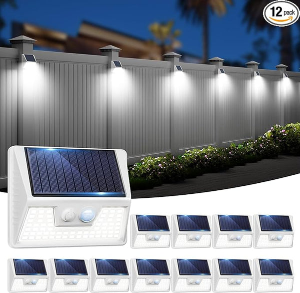 12 Pack Solar Lights Outdoor Motion Sensor, Waterproof Fence Lights with 3 Lighting Mode, Cool White LED Security | Lumora