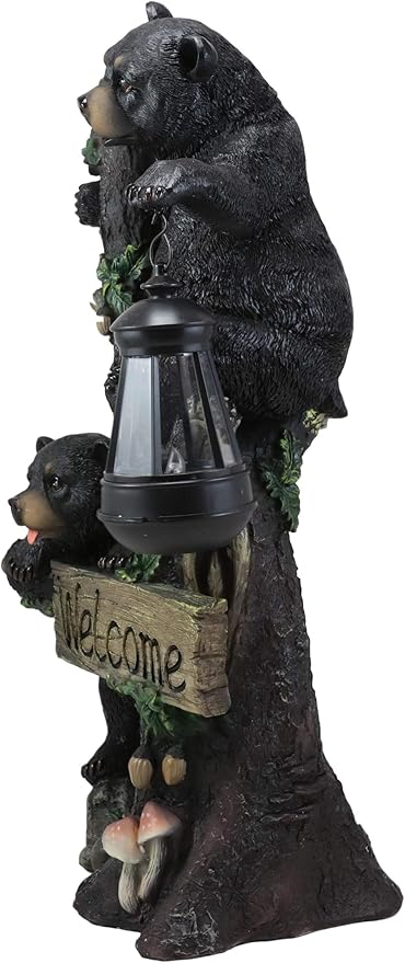 Ebros Climbing Black Bear Cubs Garden Light Statue Figurine Solar LED Lantern Light Welcome Sign Guest Greeter Decor for Patio Poolside Garden Home