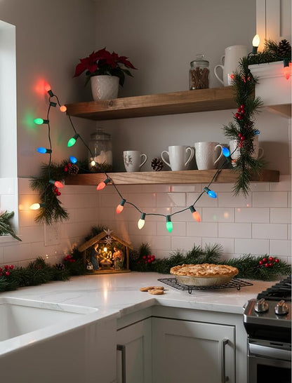C9 Vintage LED Christmas Lights Outdoor, 25Ft Christmas Tree Lights with 26 Colorful Ceramic LED Bulbs(1 Spare), Hanging Xmas Lights Outdoor for Party/Garden/Yard/Holiday Decor