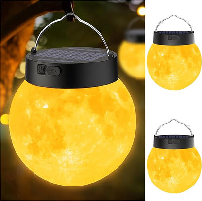 Solar Powered Garden Moon Lights, 2 Pack 3D Moon Surface Printing Globe Light with Warm White LED Lights,Waterproof Outdoor for Lawn,Patio,Yard,Camping,Christmas Lights Decor