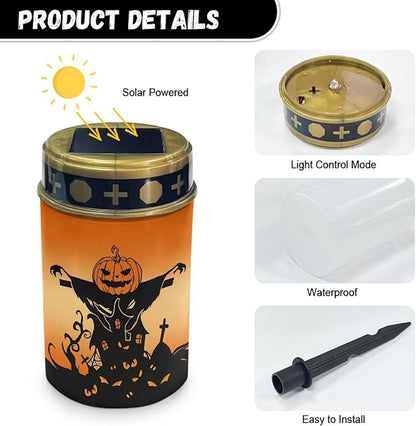 Halloween Cemetery Solar Lights for Grave 2 Pcs Cemetery Solar Lights Solar Grave Decorations for Cemetery Memorial Solar Lights for Graves