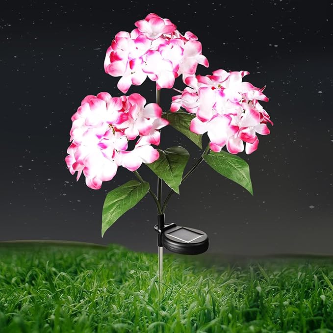 Solar Garden Lights Outdoor 28.7'' Solar Flower Lights Realistic Hydrangea Stake IP65 Waterproof Pathway Light for Outside Yard Garden Decor Style 2 Stake
