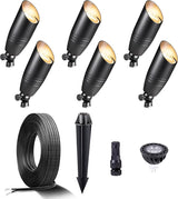 Gardenreet Black Brass Low Voltage Landscape Spotlights(6-Pack) Kit 12V LED with 100 Feet Wire and 30Pack | Lumora