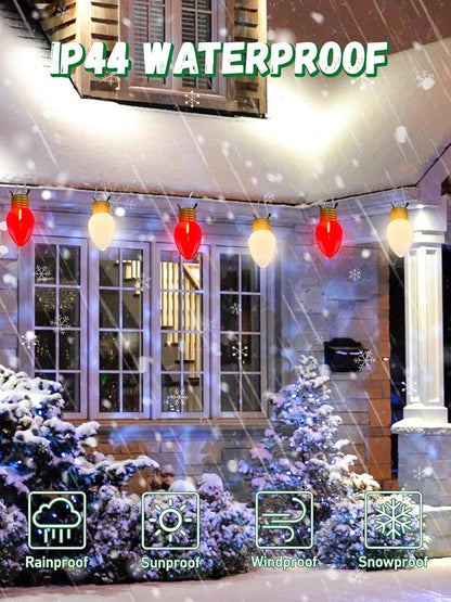 SUNSGNE Red and White Christmas Lights Outdoor, 16FT Jumbo Hanging Christmas Lights with 10 Count 5'' Solid Red and White LED Bulbs for Xmas Roofline Patio Yard Porch Balcony Decorations