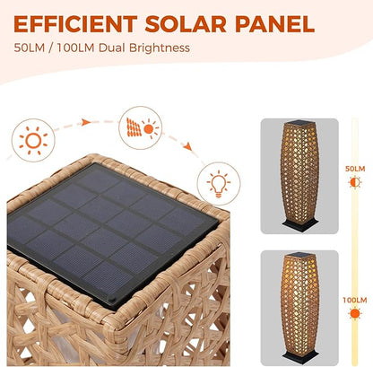 Grand patio Outdoor Floor Lamp Solar Lantern, Water-Resistant Natural Wicker Boho Patio Light with 50/100 Lumens Dual Brightness & Memory Mode for Garden Porch Deck Decor, Large Diamond Natural