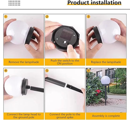 White Globe Solar Lights Outdoor, Waterproof Walkway Solar Pathway Lights for Driveway Patio Landscape Lawn