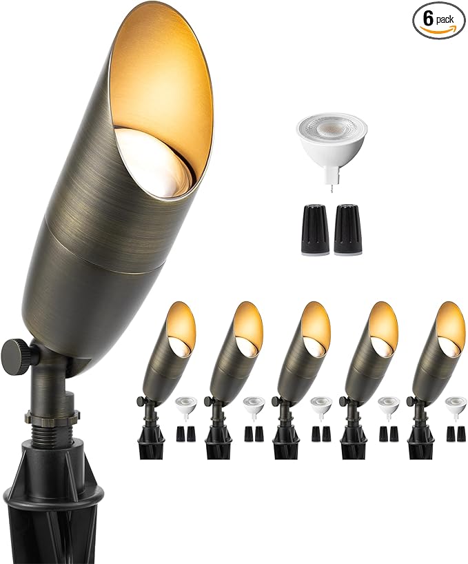 Gardenreet Low Voltage Spot Lights - Brass Landscape Spotlight Wired, 12V Outdoor LED Uplights, Waterproof 4 Inch | Lumora