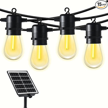 Aoxun 50FT LED Outdoor String Lights with 15 Edison Shatterproof Bulbs(2 Spare), Waterproof Hanging Lights for Gazebo, Porch, Deck, Garden, Backyard