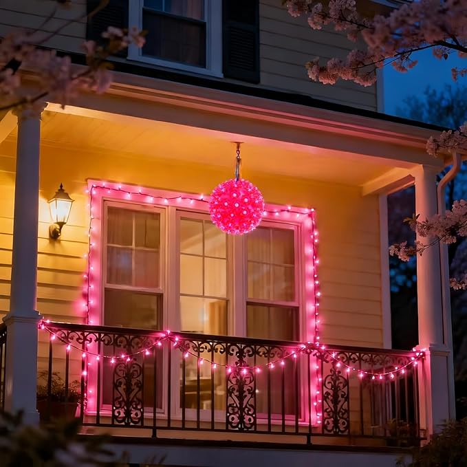 LUCKY SHINE 6 Inches Starlight Sphere Lights with 50 LED Pink Lights, UL Listed and Commercial Hanging Sphere Light, for Indoor and Outdoor Easter, Christmas, Halloween