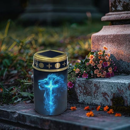 Solar Cemetery Grave Decorations Lion Cross Garden Solar Lights Landscape Lighting Patio Accessories Memorial Lights Decorate Lawn, Fence, Backyard