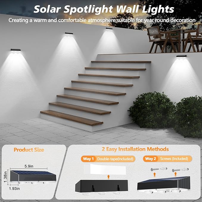 Solar Fence Lights 8 Pack,100 Lumens Outdoor Fence Solar Lights with 12 Modes RGB Color Glow LED Outdoor Waterproof | Lumora