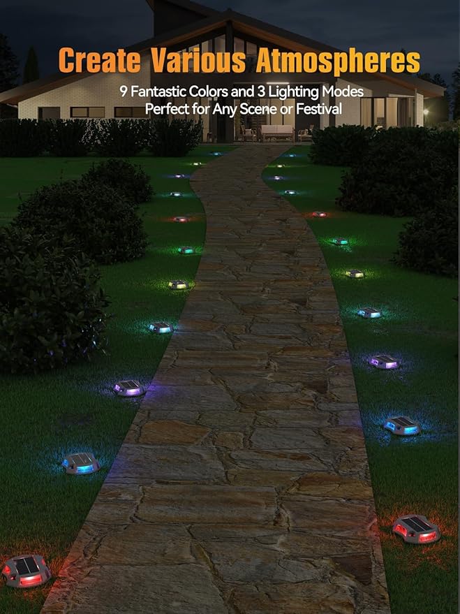 Solar Driveway Lights Solar Dock Lights 9 Colors in 12 Pack, Waterproof IP68, Outdoor, for Driveway Markers, Marine | Lumora