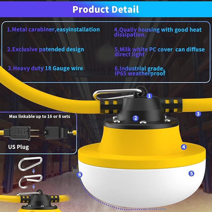 New 200FT Construction String Lights LED Industrial Grade Best for Construction Sites,Renovation | Lumora