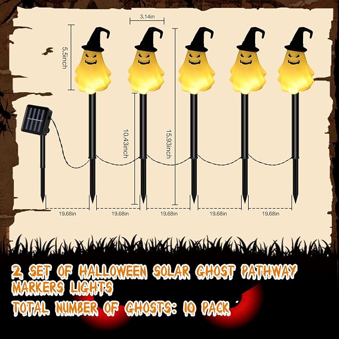 Threan 10 Pcs Halloween Pathway Light Decorations Solar Stake Lights LED White Light Decorative Solar Operated | Lumora