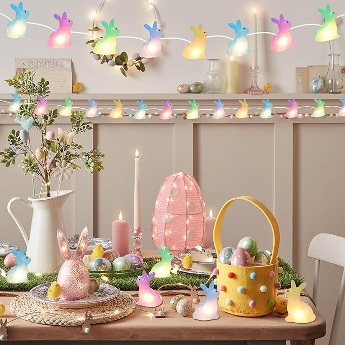 8.5FT Easter Decorations Bunny Lights, 10Pcs LED Pastel Easter Bunny Lights Plug in, Easters Light String for | Lumora