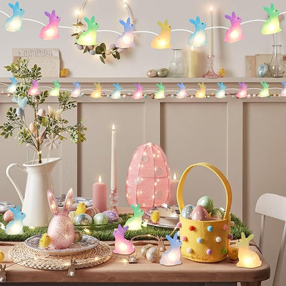 8.5FT Easter Decorations Bunny Lights, 10Pcs LED Pastel Easter Bunny Lights Plug in, Easters Light String for Spring Themed Party Garden Patio Easters Decorations Outdoor Indoor, White Wire