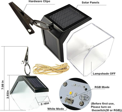 Hanging Solar Fence Lights Outdoor, Solar Deck Railing Lights Outdoor Waterproof, Color Changing & Warm White Light for Yard Deck Wall Tree (4pc)