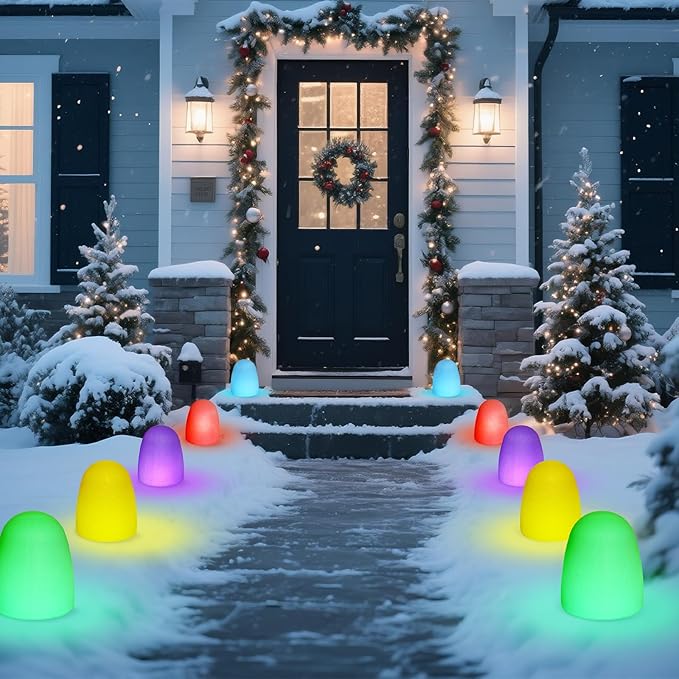 12 Pcs 6'' Gumdrop Christmas Pathway Solar Lights Waterproof 6 in 1 LED Gumdrop Solar Stake Light with 5 Colors for | Lumora