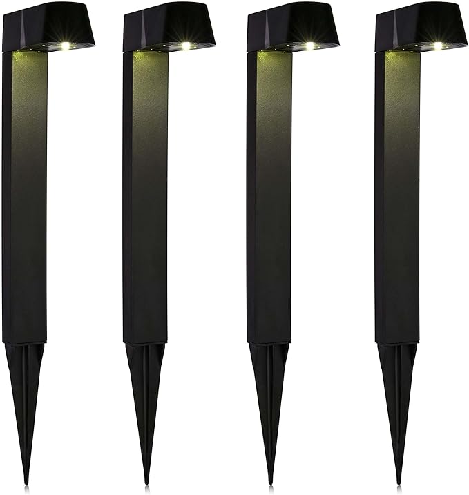 Alpine Corporation 18" H Outdoor Solar Modern Pathway Lights, Waterproof Cool White LEDs, Matte Black - Set of 4