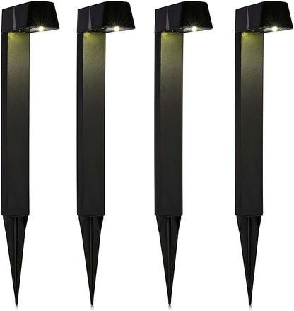 Alpine Corporation 18" H Outdoor Solar Modern Pathway Lights, Waterproof Cool White LEDs, Matte Black - Set of 4