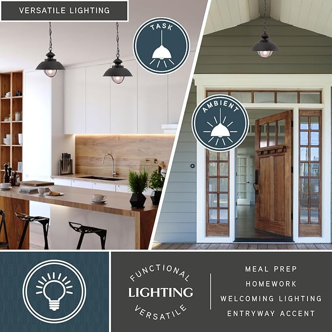 VAXCEL Harwich 1 Light Black Coastal Outdoor Barn Dome Pendant Clear Glass