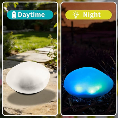 Solar Powered Outdoor Lights - Waterproof Garden Path Lighting, Pebble Shape Landscape Lights for Yard, Lawn, Patio, Walkway, Colored Light