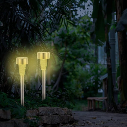 Kisangel 12pcs Outdoor Solar Pathway Lights Stainless Steel Warm Glow Lawn Lights for Garden Patio Walkway Easy Installation 12pcs