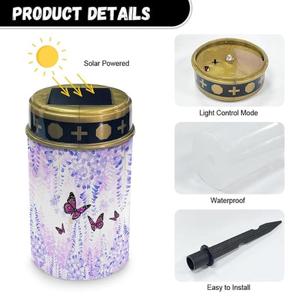 Butterfly Floral Solar Pathway Lights Outdoor LED Lantern Flameless Solar-Powered Fairy Lights for Outside,Waterproof Garden Lights for Yard Patio Driveway Path