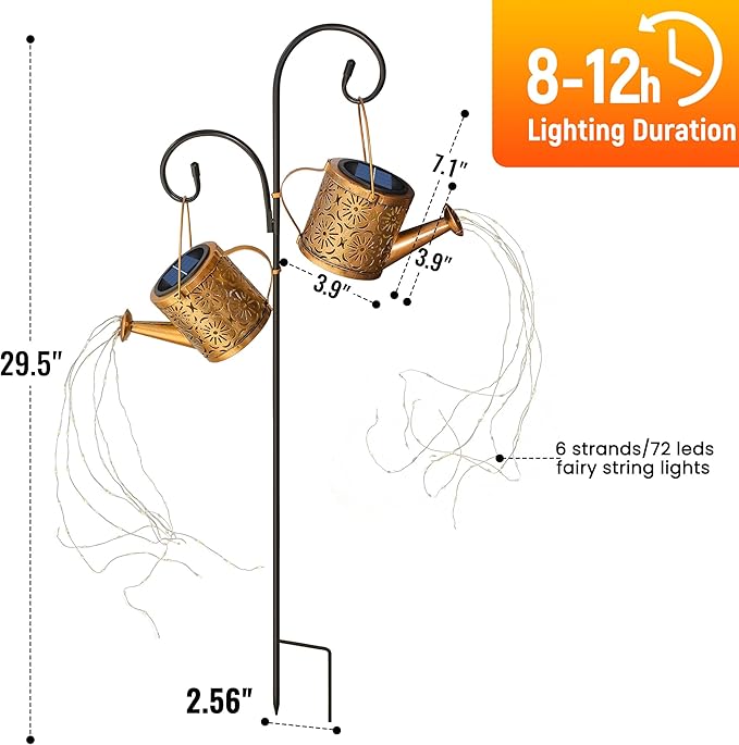 X-PREK Solar Garden Lights Outdoor Decoration, Metal Solar Watering Can Lights Outdoor Waterproof, Small Patio | Lumora