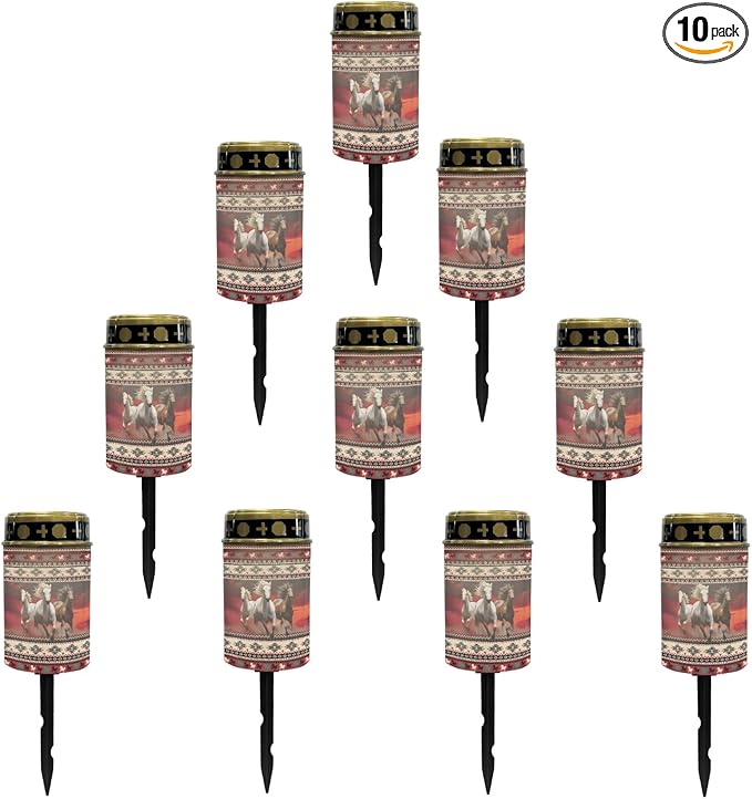 Western Aztec Horse Solar Pathway Lights Outdoor Waterproof Warm Lights Solar Stake Lights LED Solar Garden Lights Decorative for Yard Patio Driveway Flameless Landscape Lighting