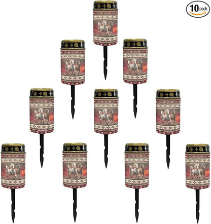 Western Aztec Horse Solar Pathway Lights Outdoor Waterproof Warm Lights Solar Stake Lights LED Solar Garden Lights Decorative for Yard Patio Driveway Flameless Landscape Lighting