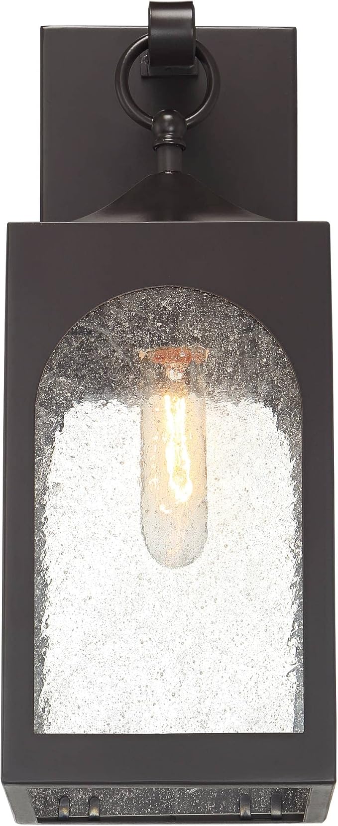 Possini Euro Design Tyne Modern Outdoor Wall Light Fixture Bronze Lantern 16 1/2" Seedy Glass Shade for Exterior | Lumora