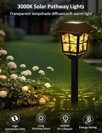 Solar Pathway Lights Outdoor, 8 Pack Waterproof Solar Powered Garden Light, 3000K Warm White LED, Path Landscape Lighting, Auto On/Off, Outside Decor Lights for Garden, Yard, Walkway, Driveway, Lawn