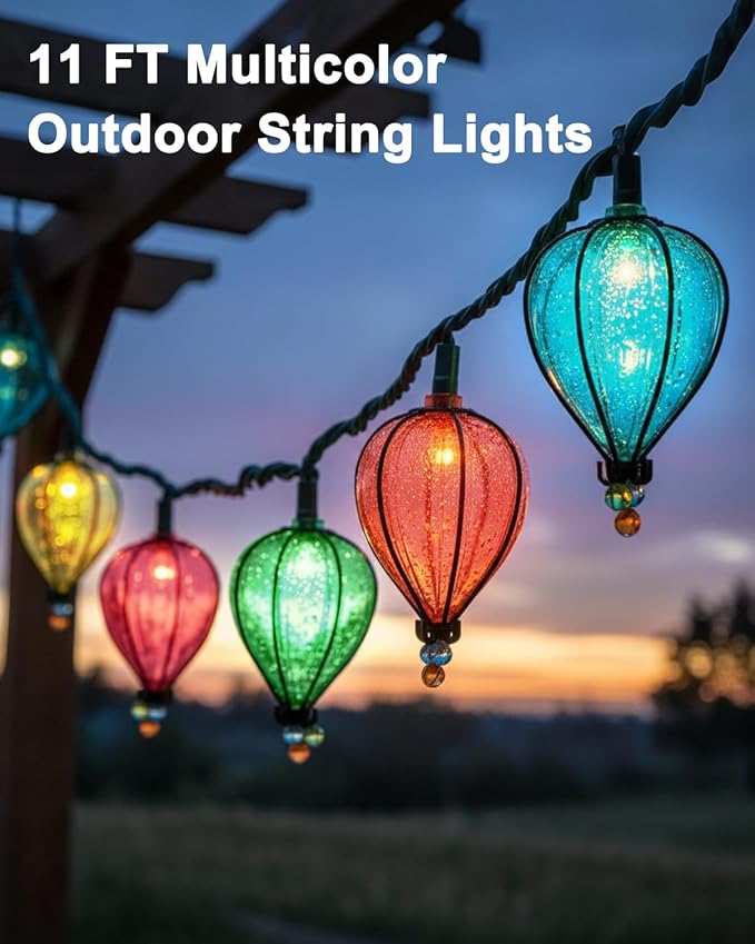 Multicolor Outdoor String Lights with 10 Bulbs, 11FT Connectable UL Listed Backyard Patio String Lights Hanging Indoor Outdoor for Patio Garden Gazebo Bistro Party Wedding (2 PCS)