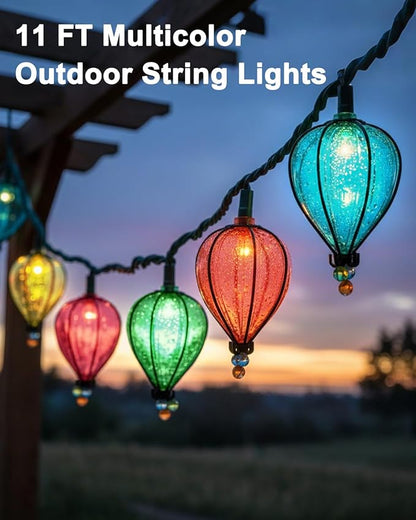 Multicolor Outdoor String Lights with 10 Bulbs, 11FT Connectable UL Listed Backyard Patio String Lights Hanging Indoor Outdoor for Patio Garden Gazebo Bistro Party Wedding (2 PCS)