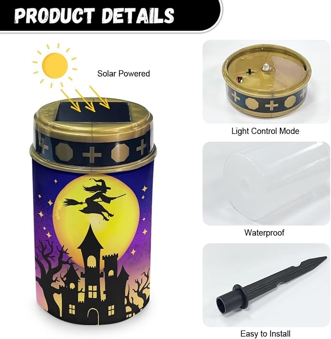 Witch Moon Solar Garden Stake Lights Bright Solar Cemetery Grave Decorations Waterproof Solar Lights for Outside, Driveway Markers Lights for Remembrance Gifts & Sympathy Gifts