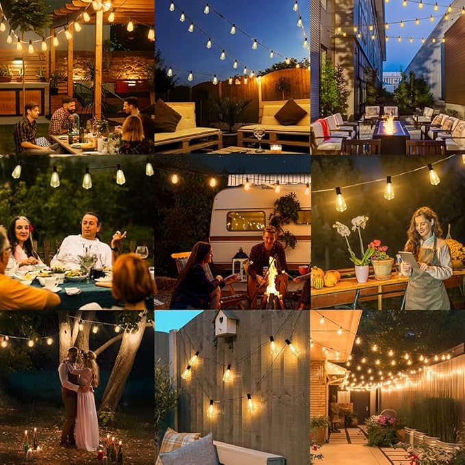 150FT Outdoor String Lights Patio Lights with 60 Shatterproof ST38 Vintage Edison Bulbs (2400K) Commercial Grade | Lumora