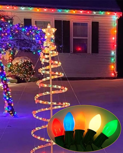 Christmas Lights Outdoor 25Ft C9 LED Vintage Christmas Lights with 27 LED Multicolor Ceramic Glass Bulbs(2 Spare), Connectable Plug in Xmas Light for Indoor Outside Home Patio Tree Holidays Decor