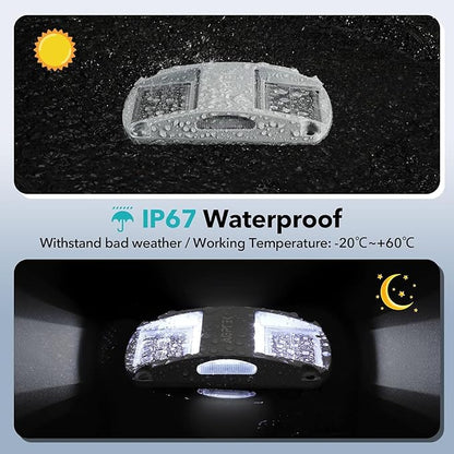 AGPTEK Solar Driveway Lights 12 Pack, White LED Deck Lights, Waterproof, Solar Powered, Easy to Install, Outdoor Marker Lights for Warning, Pathway, Garden, Yard