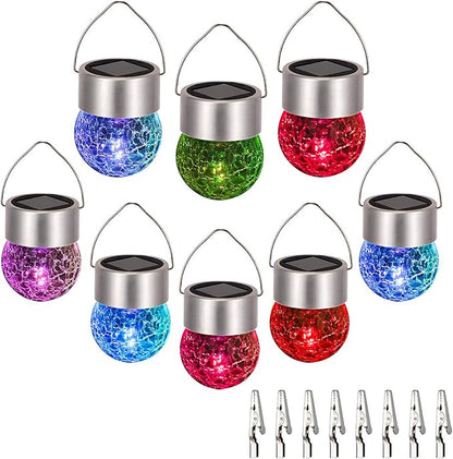 SUNWIND Hanging Solar Ball Lights Outdoor - 8 Pack Auto Color Changing Cracked Glass Decorative Garden Lights Hanging Solar Lanterns for Yard, Patio, Fence, Tree, or Holiday Decoration(Multi-Color)