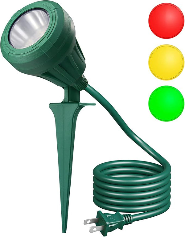 DEWENWILS 120V Spotlight Outdoor, 500LM Waterproof LED Spot Light with 3 Extra Lenses (Red Yellow Green), Landscape | Lumora