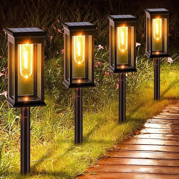 6pk,Solar Lights Outdoor Waterproof Torch Lights, Landscape Lighting for Outside, Solar Pathway Light for Patio Lawn Porch Walkway Driveway Garden Decorations
