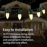 25FT C7 Christmas Lights Outdoor, Warm White LED String Lights with 25 Clear Bulbs for Roof Line, Fence, Xmas Trees | Lumora