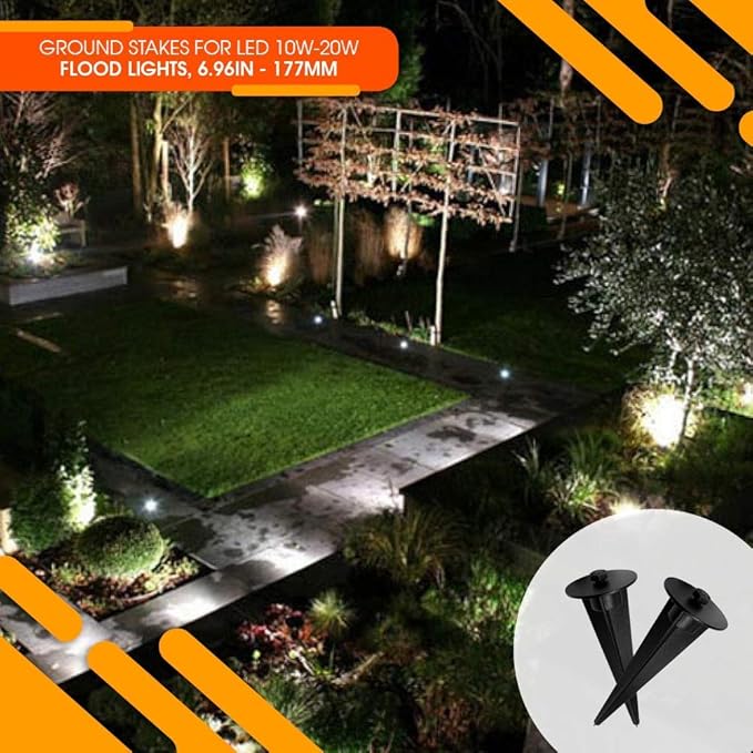2 Pack Metal Ground Stake for LED Flood Lights, Compatible with 10W-100W, Outdoor Mount for Gardens, Yards, and | Lumora