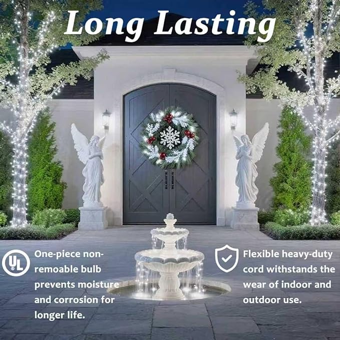 100 Counts LED Christmas Lights Outdoor - 50FT Cool White LED Christmas Lights Commercial Grade Outdoor Waterproof | Lumora