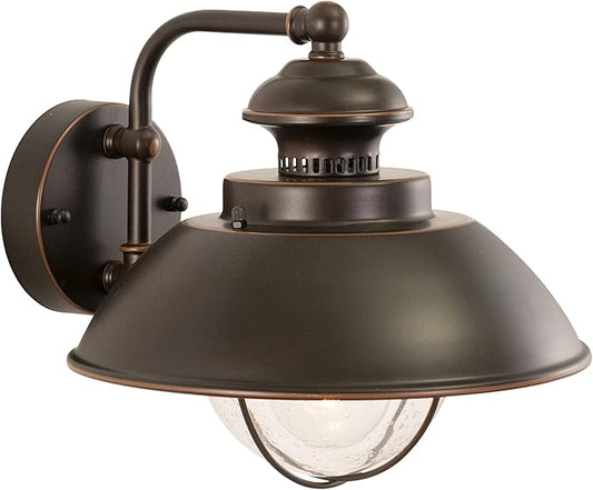 VAXCEL Harwich 10.25 in. H 1-Light Burnished Bronze Coastal Outdoor Wall Sconce Made of Durable Steel, Clear Seeded Glass Shade, LED Compatible, Use for Exterior Porch Patio Front Door or Garage