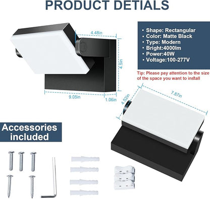 40W LED Outdoor Wall Light, 5000K Daylight Waterproof Floodlights, 360 ° Rotatable Wallpack Lighting Modern Security Commercial Exterior Wall Mount Fixture for Yard Hardwired Super Bright
